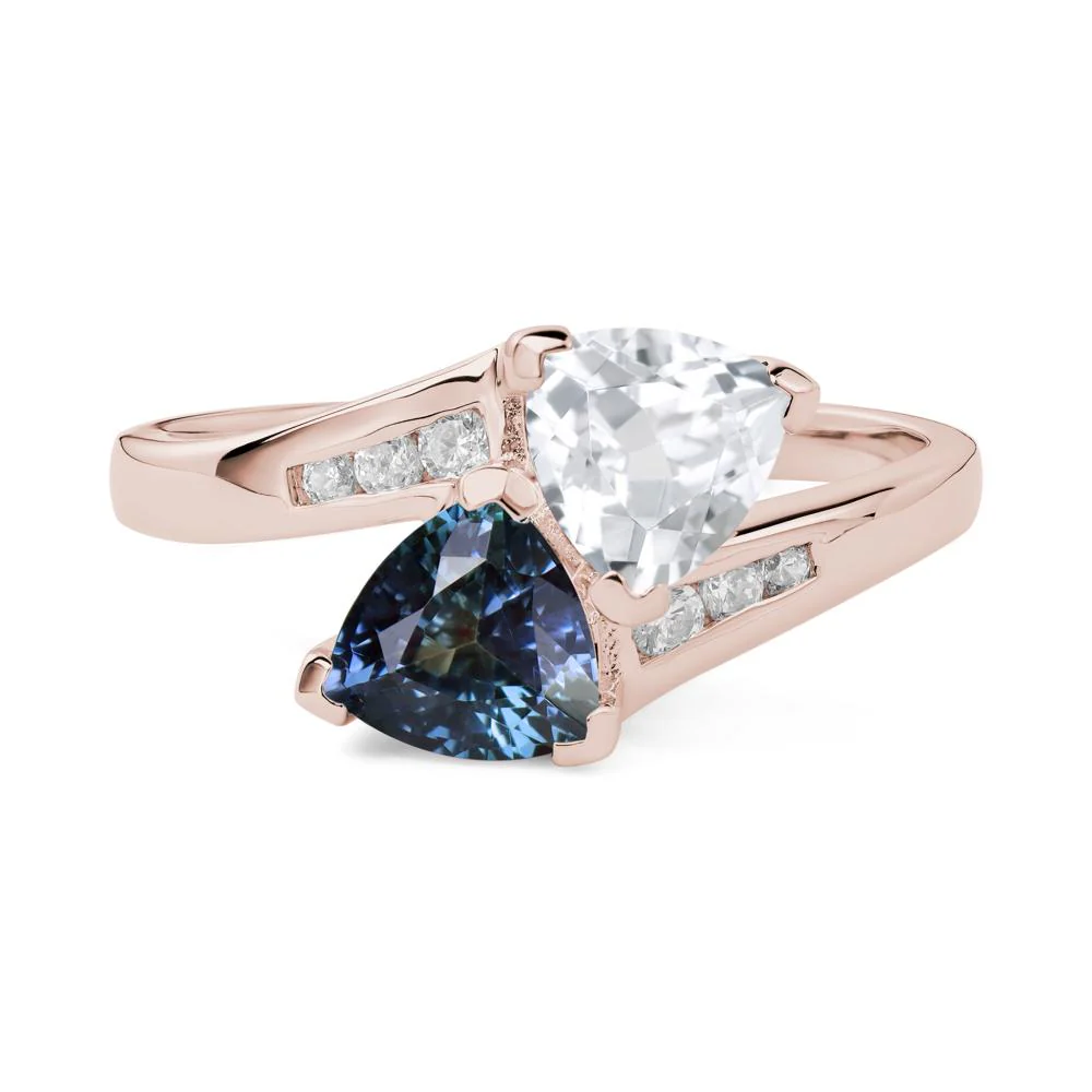 Alexandrite and White Topaz Two Stone Bypass Ring
