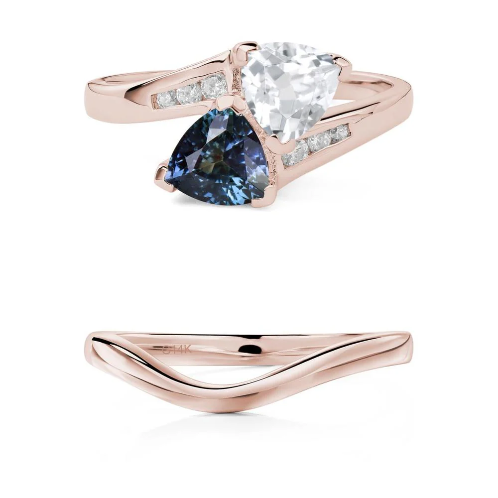 Alexandrite and White Topaz Two Stone Bypass Ring - Image 11