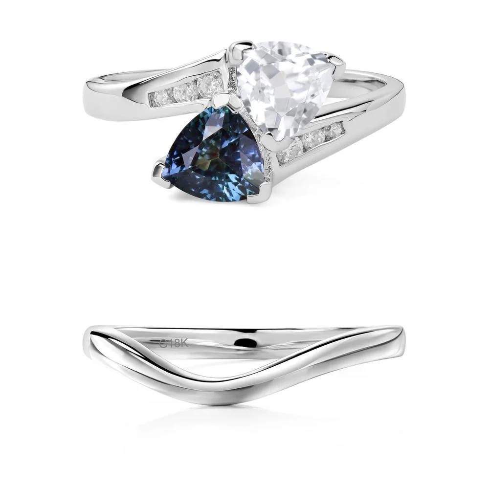 Alexandrite and White Topaz Two Stone Bypass Ring - Image 19