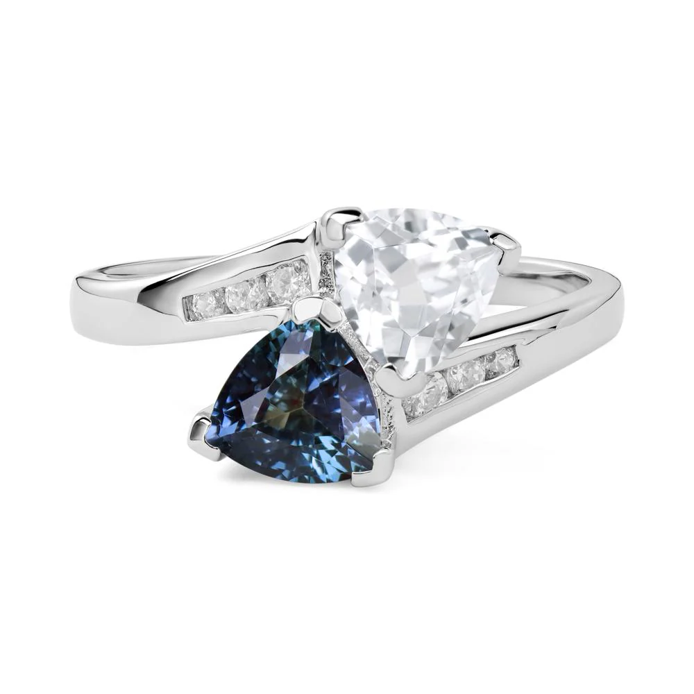 Alexandrite and White Topaz Two Stone Bypass Ring - Image 2