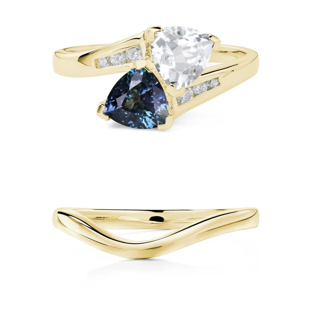 Alexandrite and White Topaz Two Stone Bypass Ring - Image 21