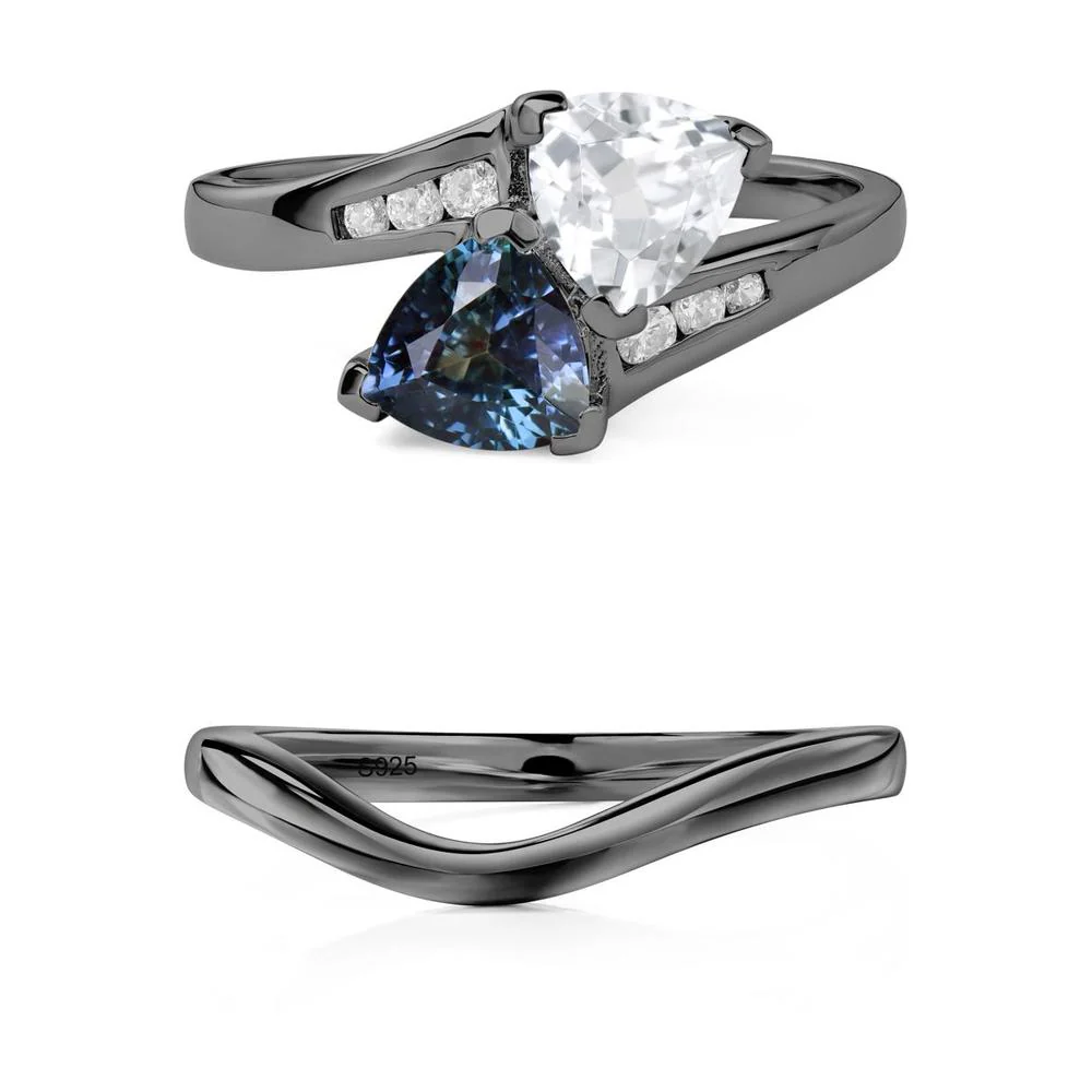 Alexandrite and White Topaz Two Stone Bypass Ring - Image 23