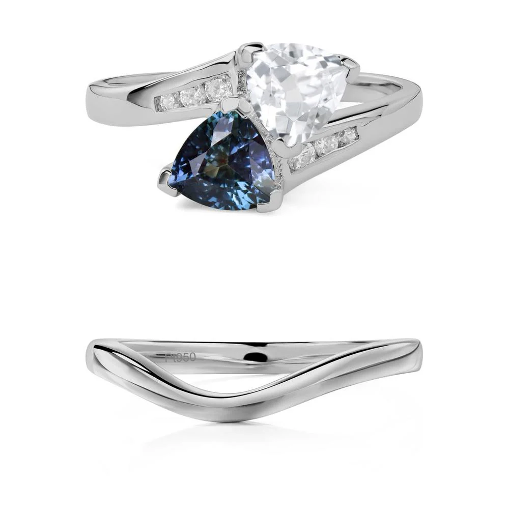 Alexandrite and White Topaz Two Stone Bypass Ring - Image 25