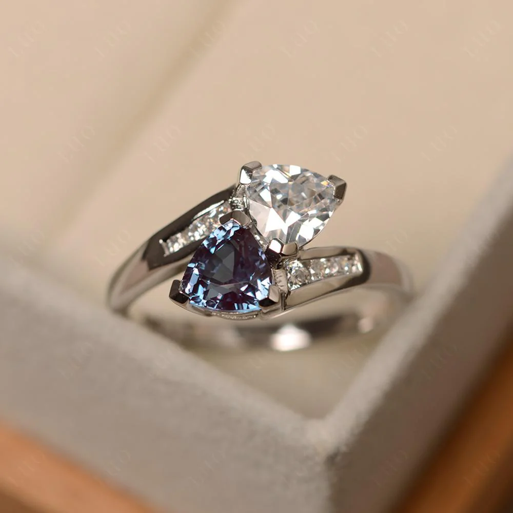Alexandrite and White Topaz Two Stone Bypass Ring - Image 29