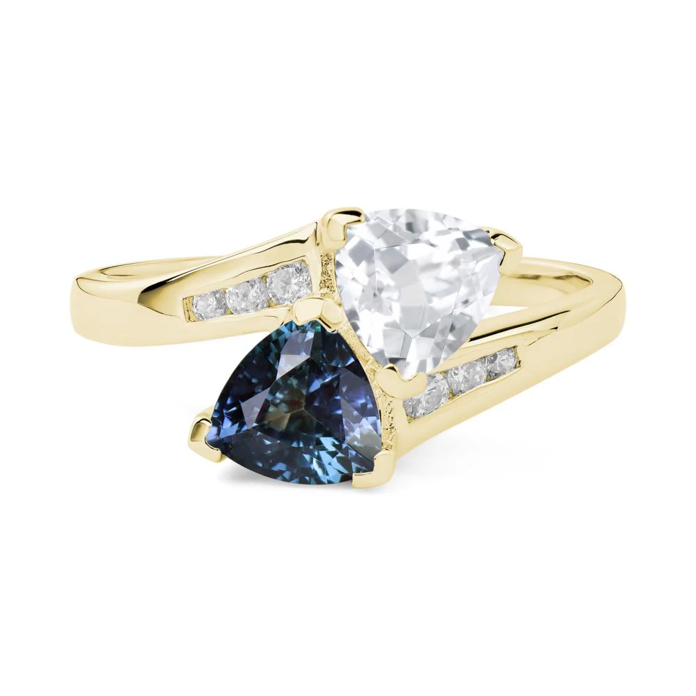 Alexandrite and White Topaz Two Stone Bypass Ring - Image 3