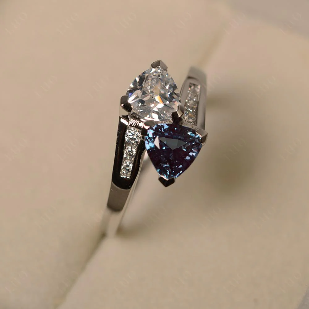 Alexandrite and White Topaz Two Stone Bypass Ring - Image 30