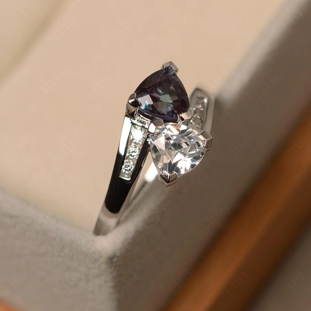 Alexandrite and White Topaz Two Stone Bypass Ring - Image 31
