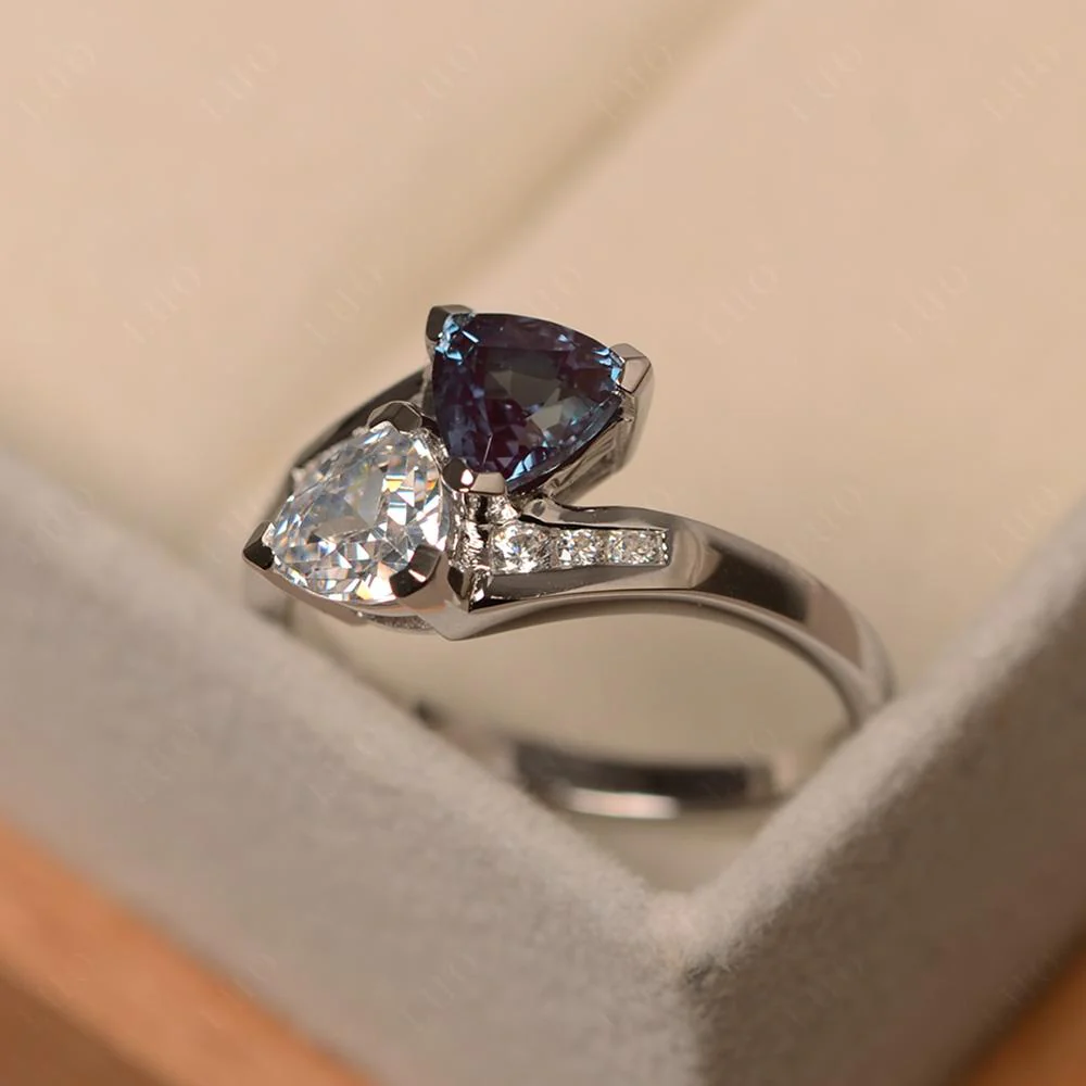 Alexandrite and White Topaz Two Stone Bypass Ring - Image 32