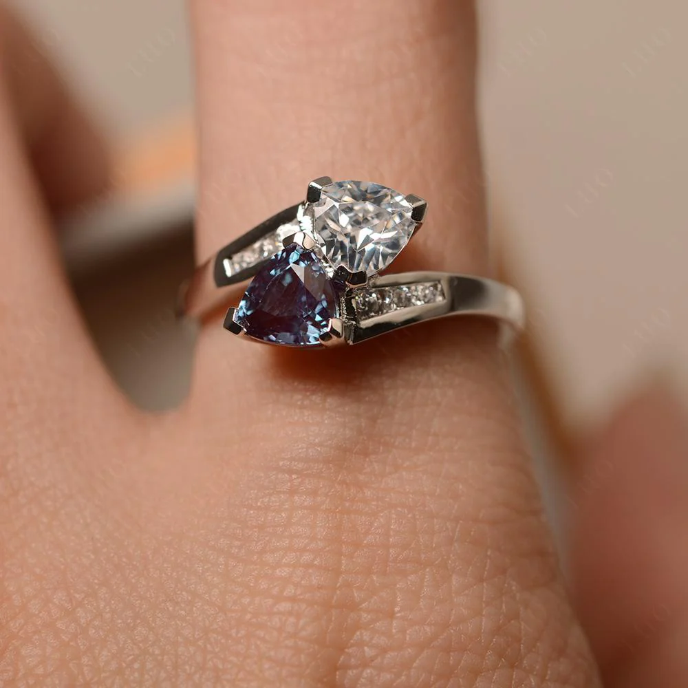 Alexandrite and White Topaz Two Stone Bypass Ring - Image 34