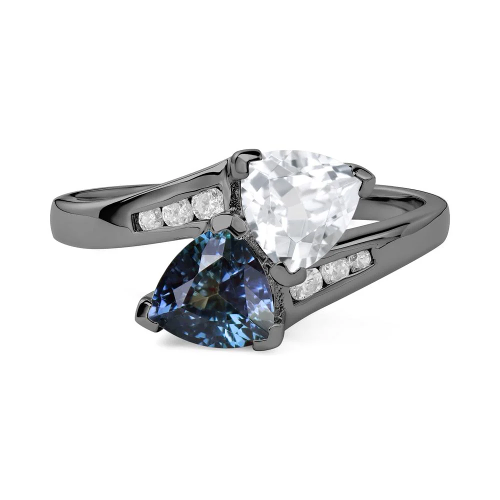 Alexandrite and White Topaz Two Stone Bypass Ring - Image 6