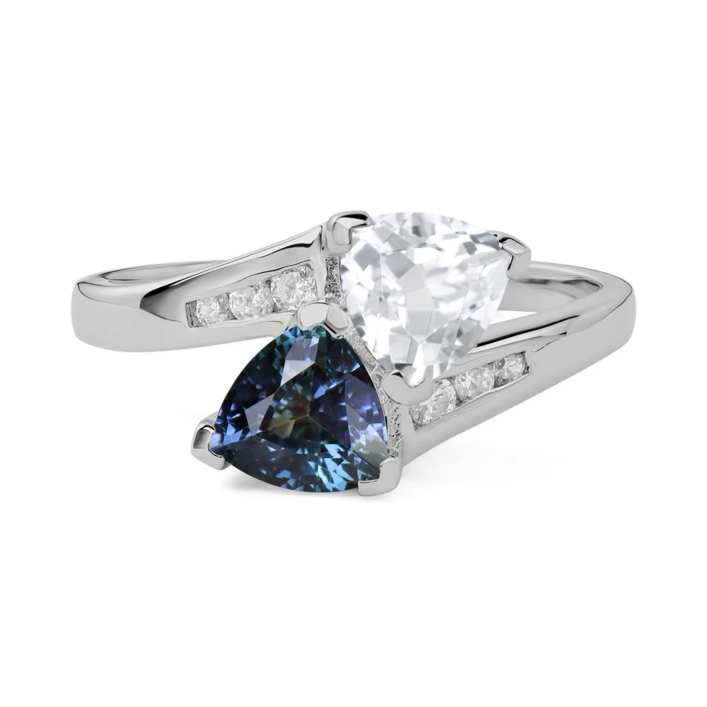 Alexandrite and White Topaz Two Stone Bypass Ring - Image 8