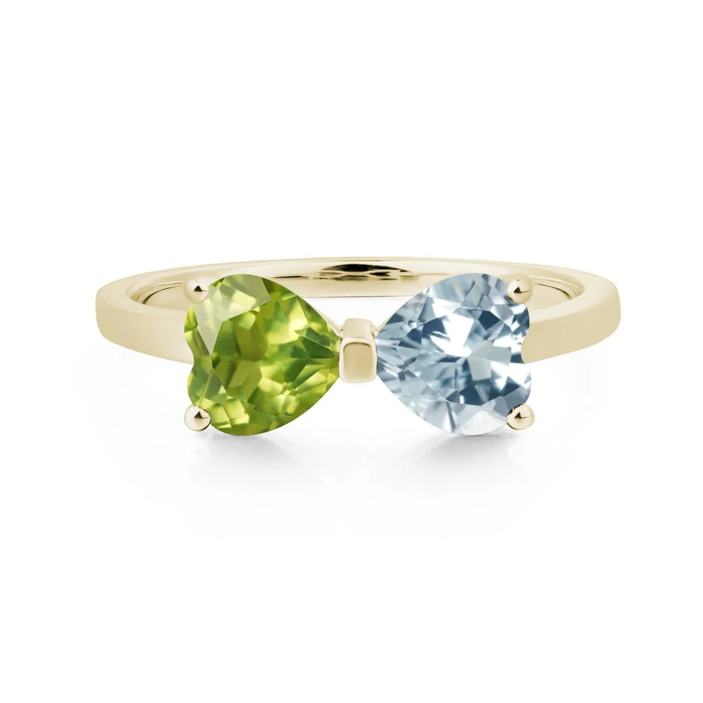 Heart Aquamarine and Peridot Ring