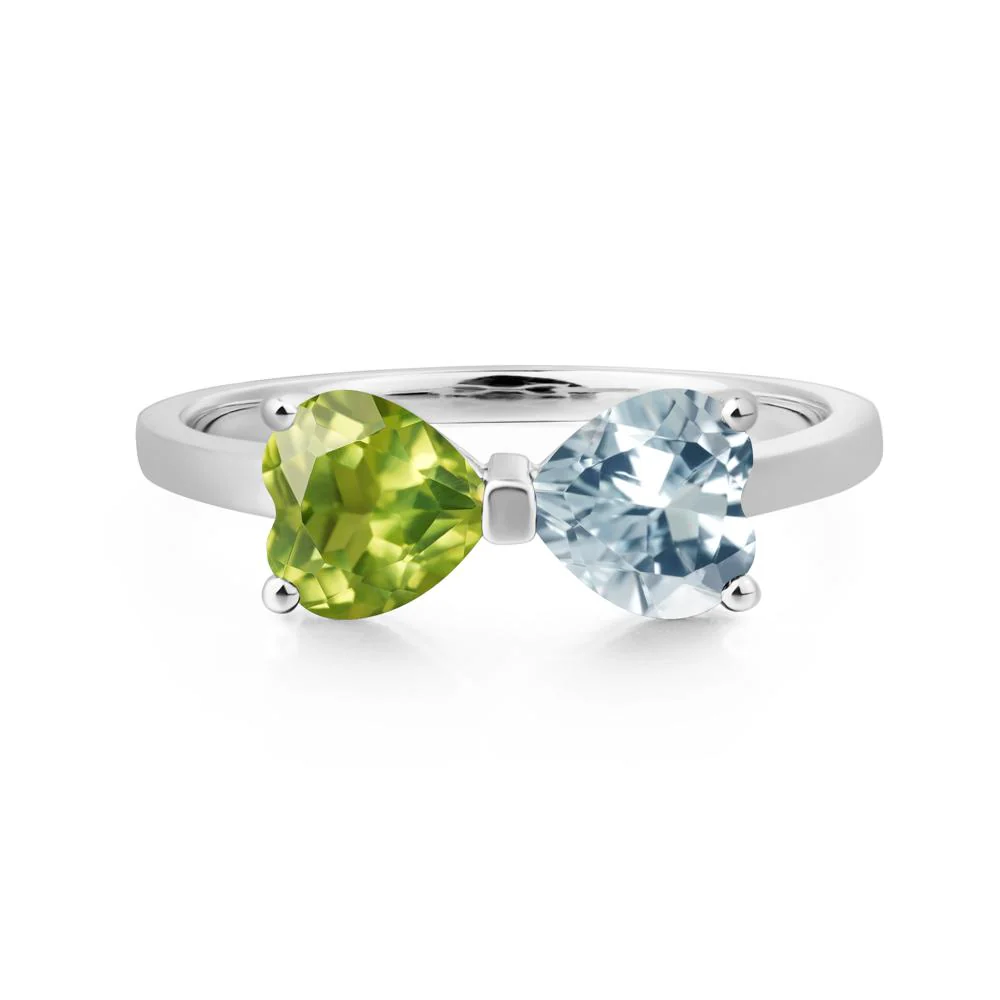Heart Aquamarine and Peridot Ring - Image 2