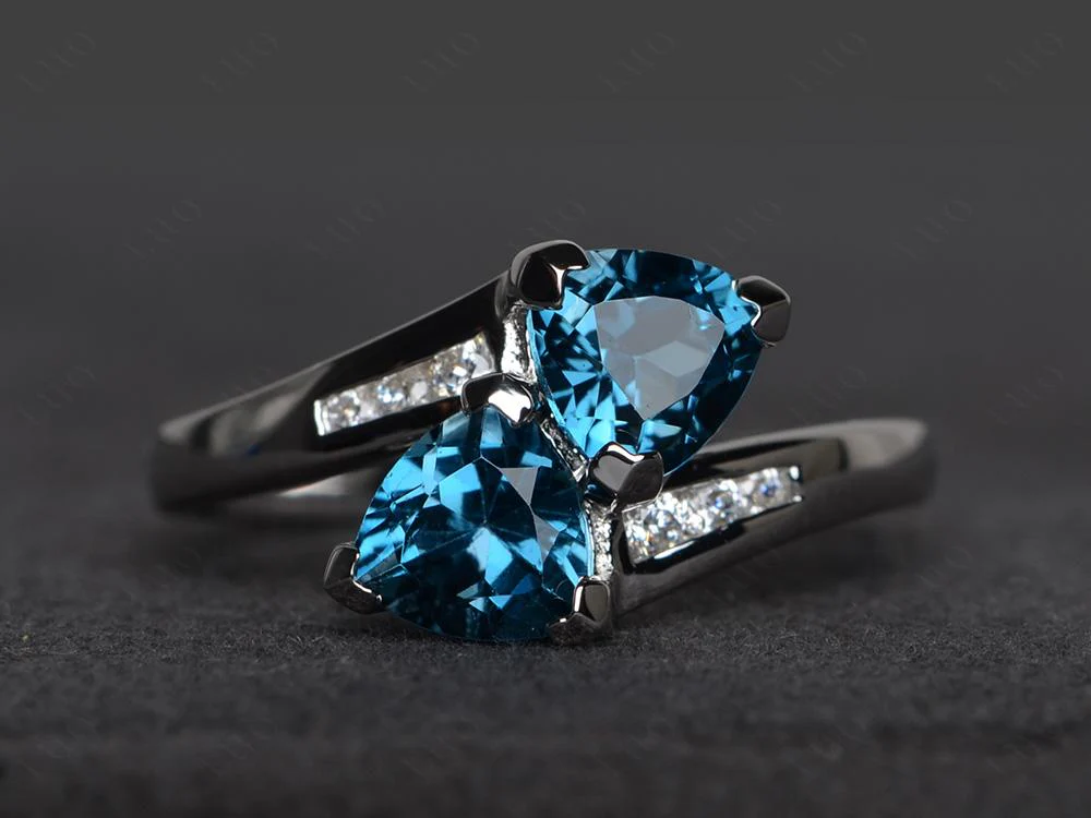 London Blue Topaz Two Stone Bypass Ring - Image 29