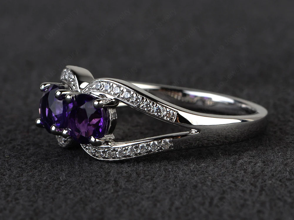 Amethyst Two Stone Split Shank Ring - Image 2