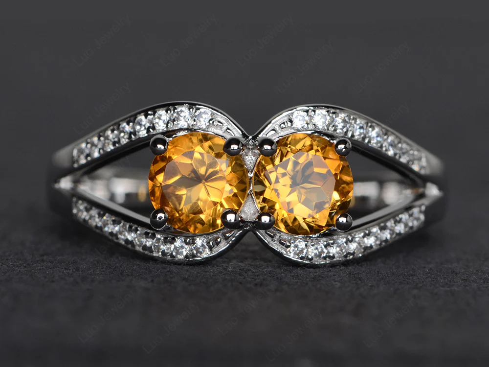 Citrine Two Stone Split Shank Ring
