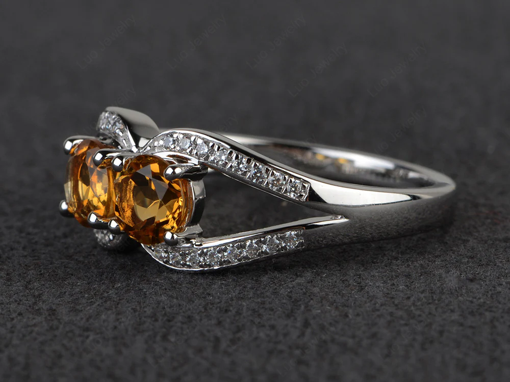 Citrine Two Stone Split Shank Ring - Image 2