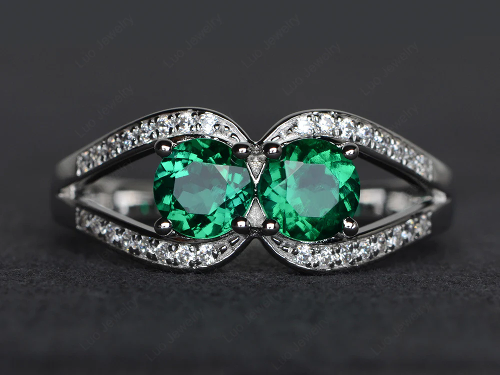 Emerald Two Stone Split Shank Ring