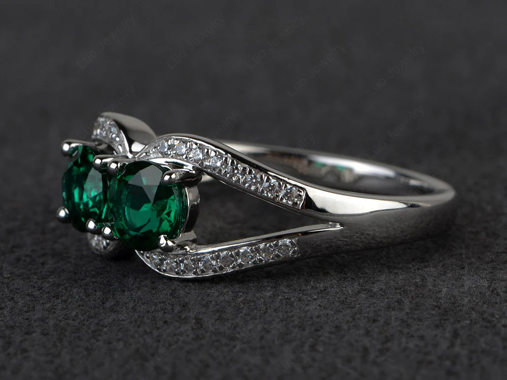 Emerald Two Stone Split Shank Ring - Image 2