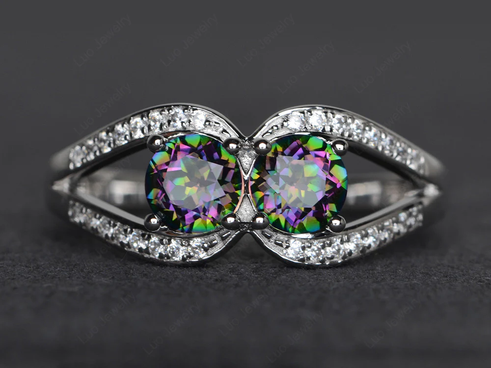 Round Mystic Topaz Split Shank Ring