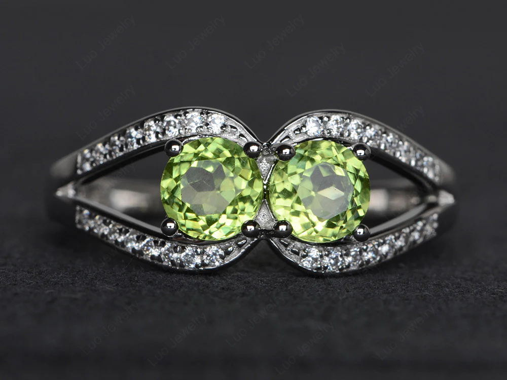 Peridot Two Stone Split Shank Ring