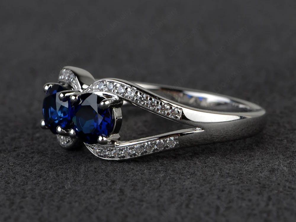 Sapphire Two Stone Split Shank Ring - Image 2