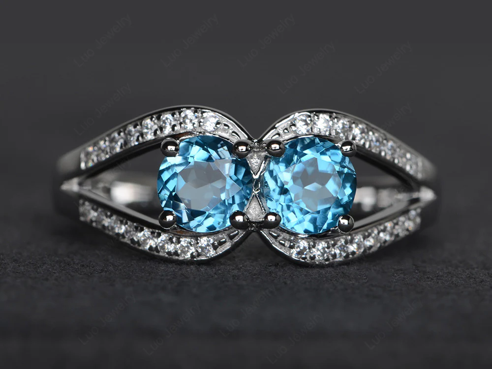 Round Swiss Blue Topaz Split Shank Ring