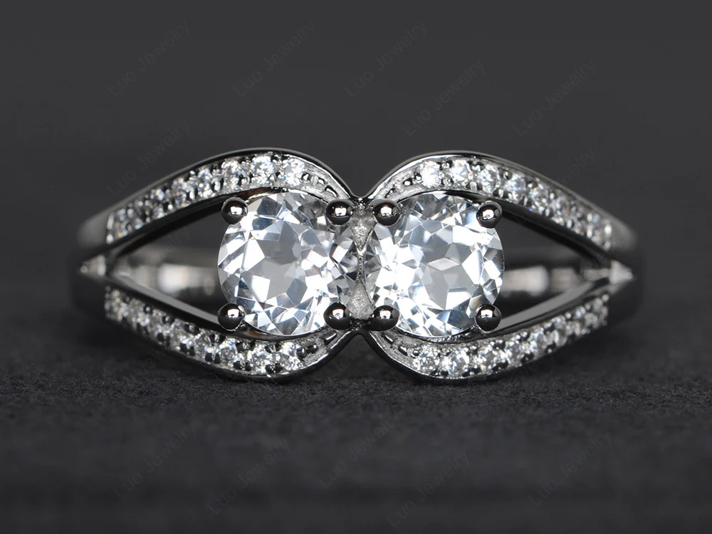 White Topaz Two Stone Split Shank Ring