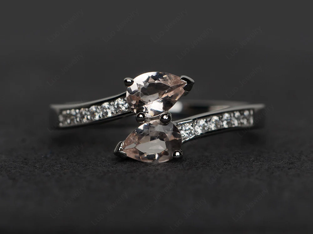 Morganite Two Stone Pear Ring