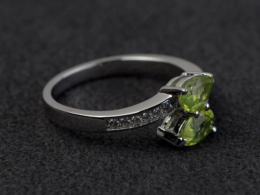 2 Stone Pear Peridot Mothers Ring - Image 2