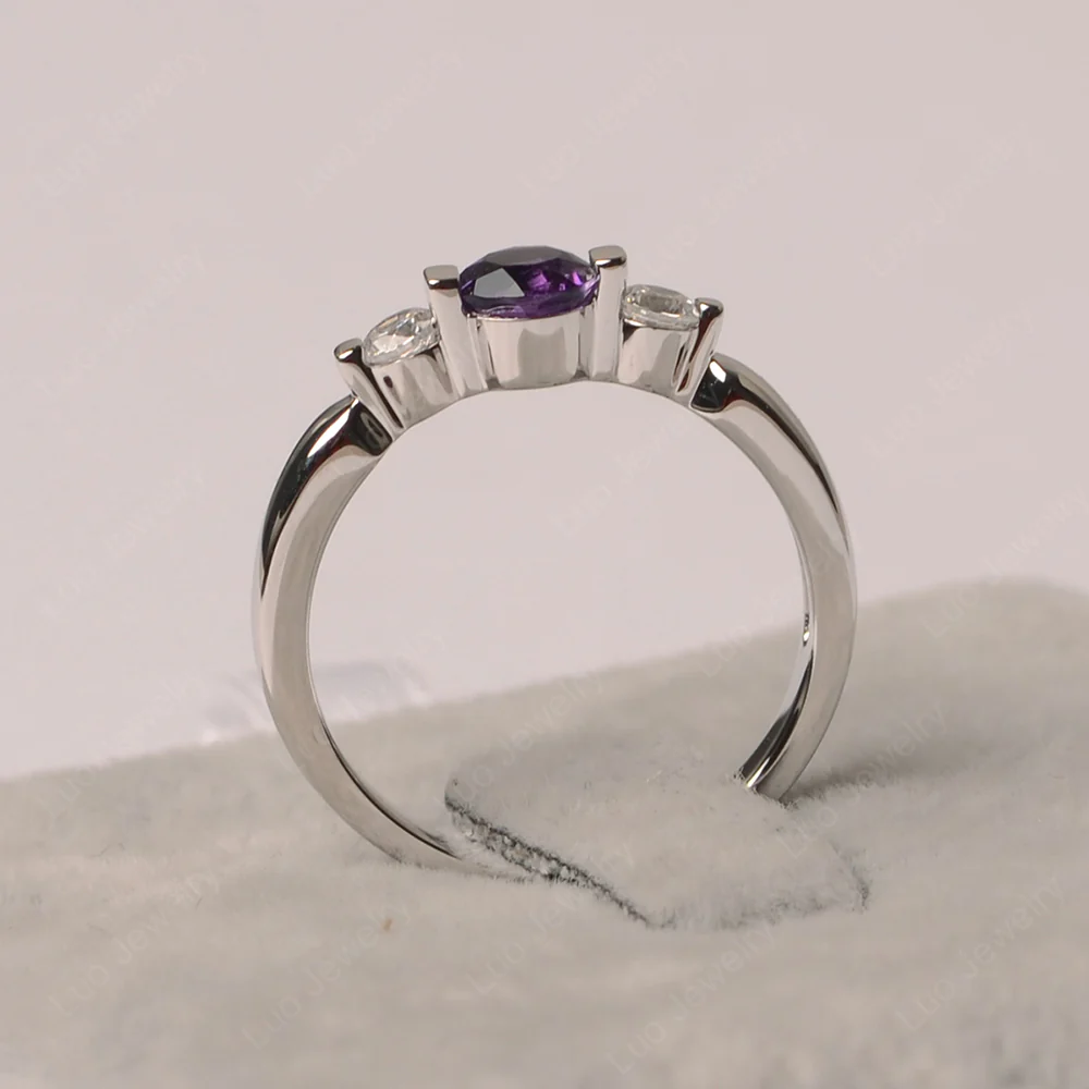 Amethyst Bezel Set Three Stone Ring - Image 2