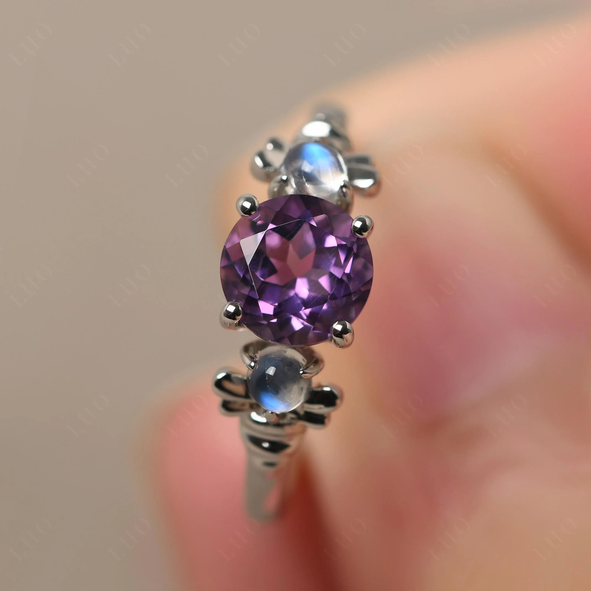 Amethyst and Moonstone Honey Bee Ring - Image 10