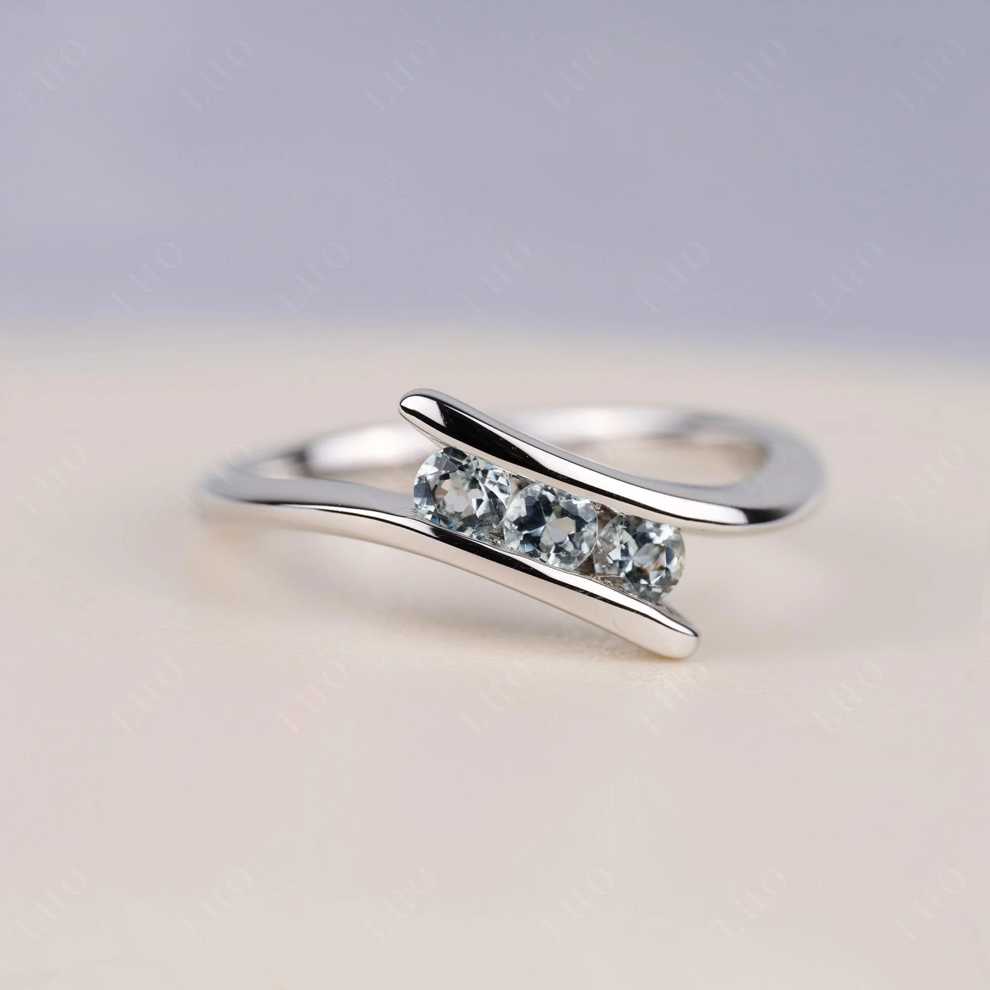 3 Stone Aquamarine Bypass Ring
