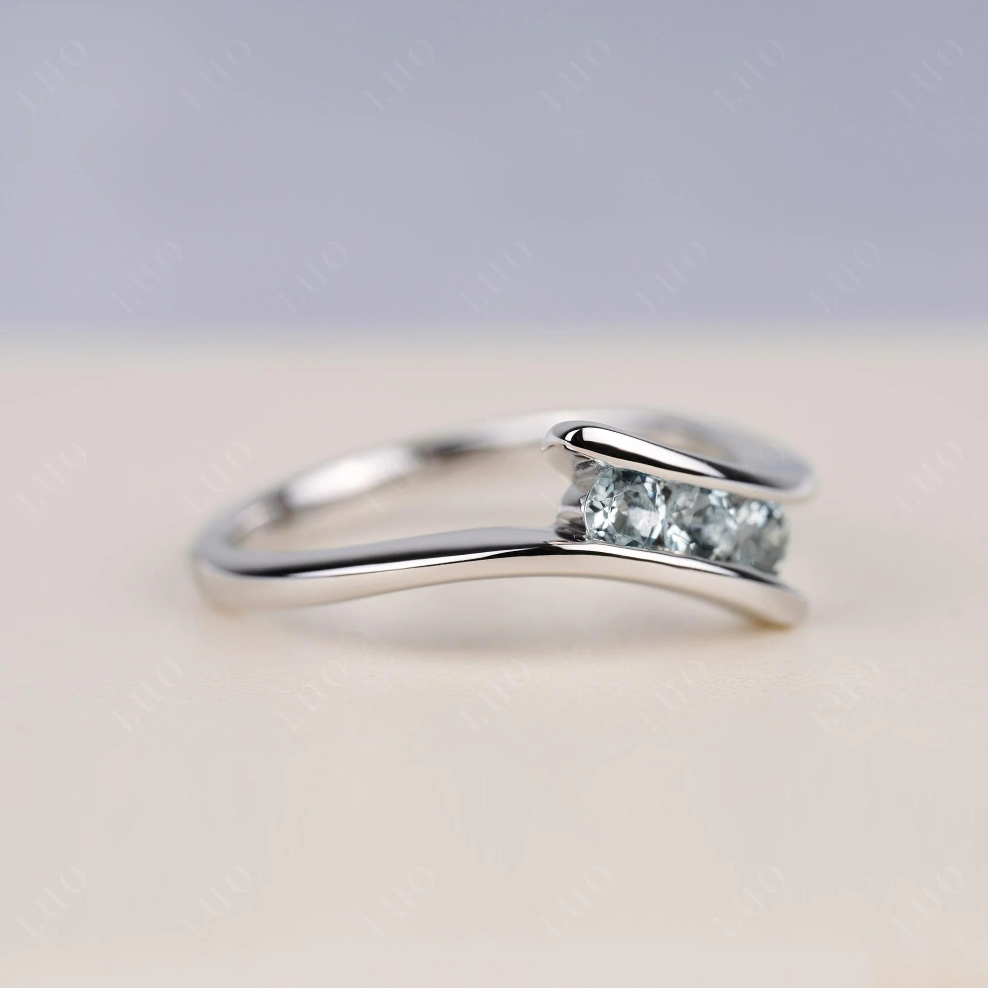 3 Stone Aquamarine Bypass Ring - Image 2