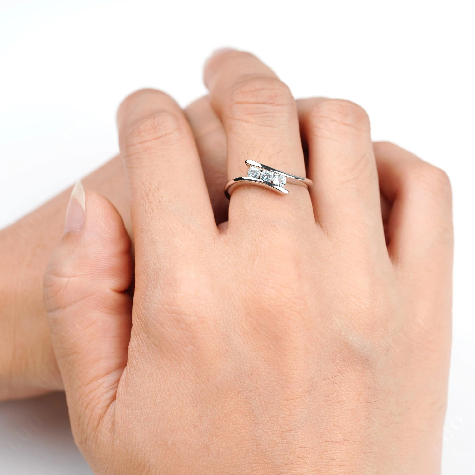 3 Stone Aquamarine Bypass Ring - Image 5