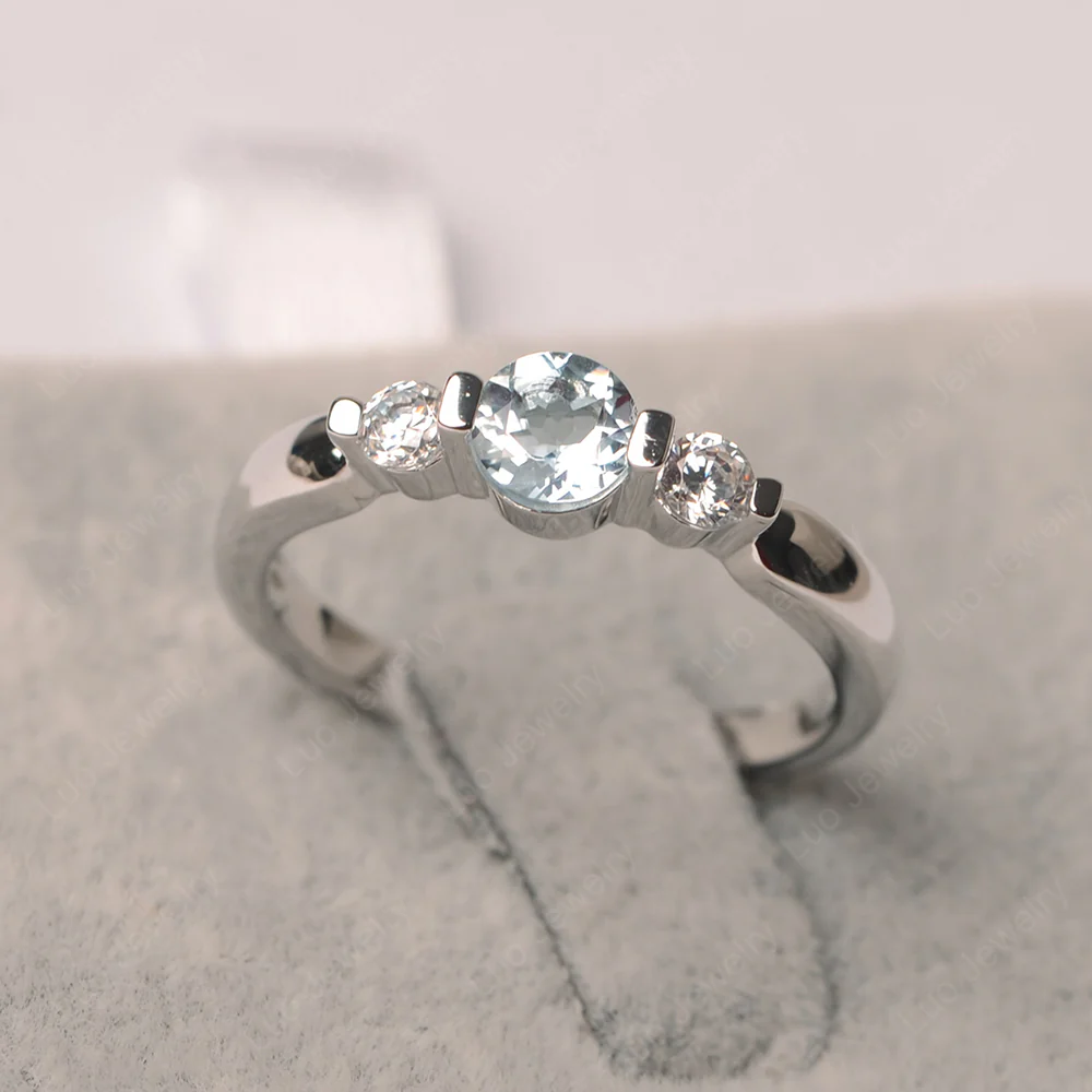 3 Stone Aquamarine Mothers Ring