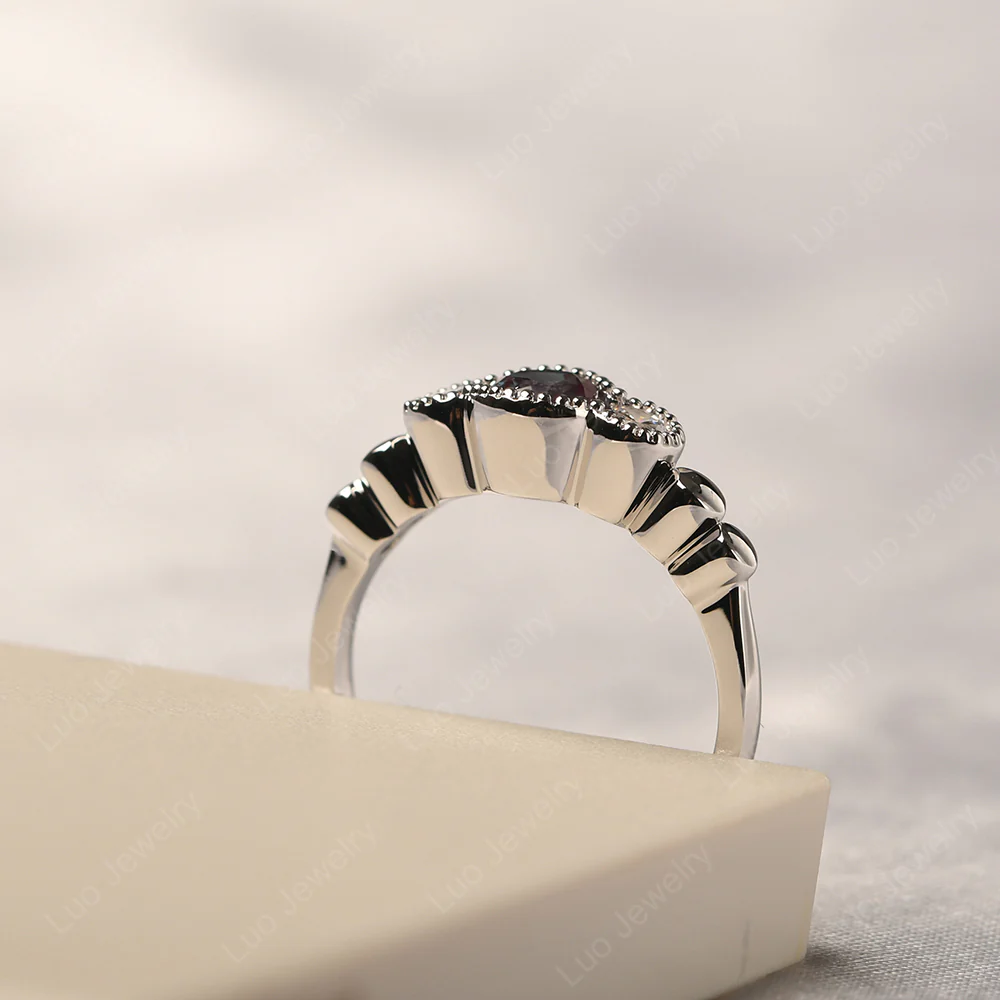 3 Stone Bezel Set Alexandrite Milgrain Ring - Image 4