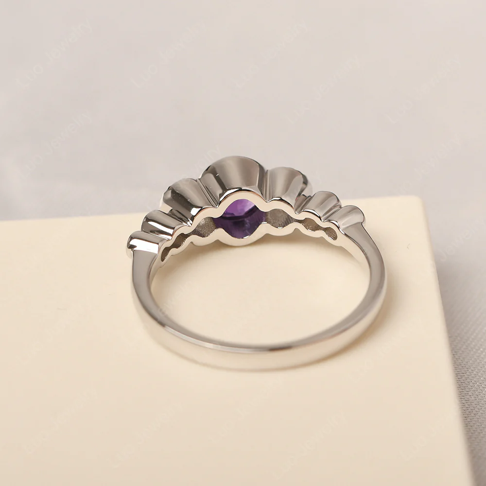 Amethyst Three Stone Milgrain Ring - Image 3
