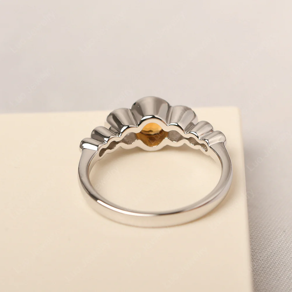 3 Stone Bezel Set Citrine Milgrain Ring - Image 3