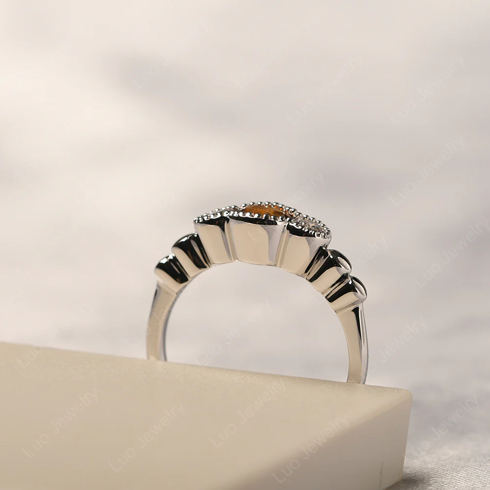 3 Stone Bezel Set Citrine Milgrain Ring - Image 4