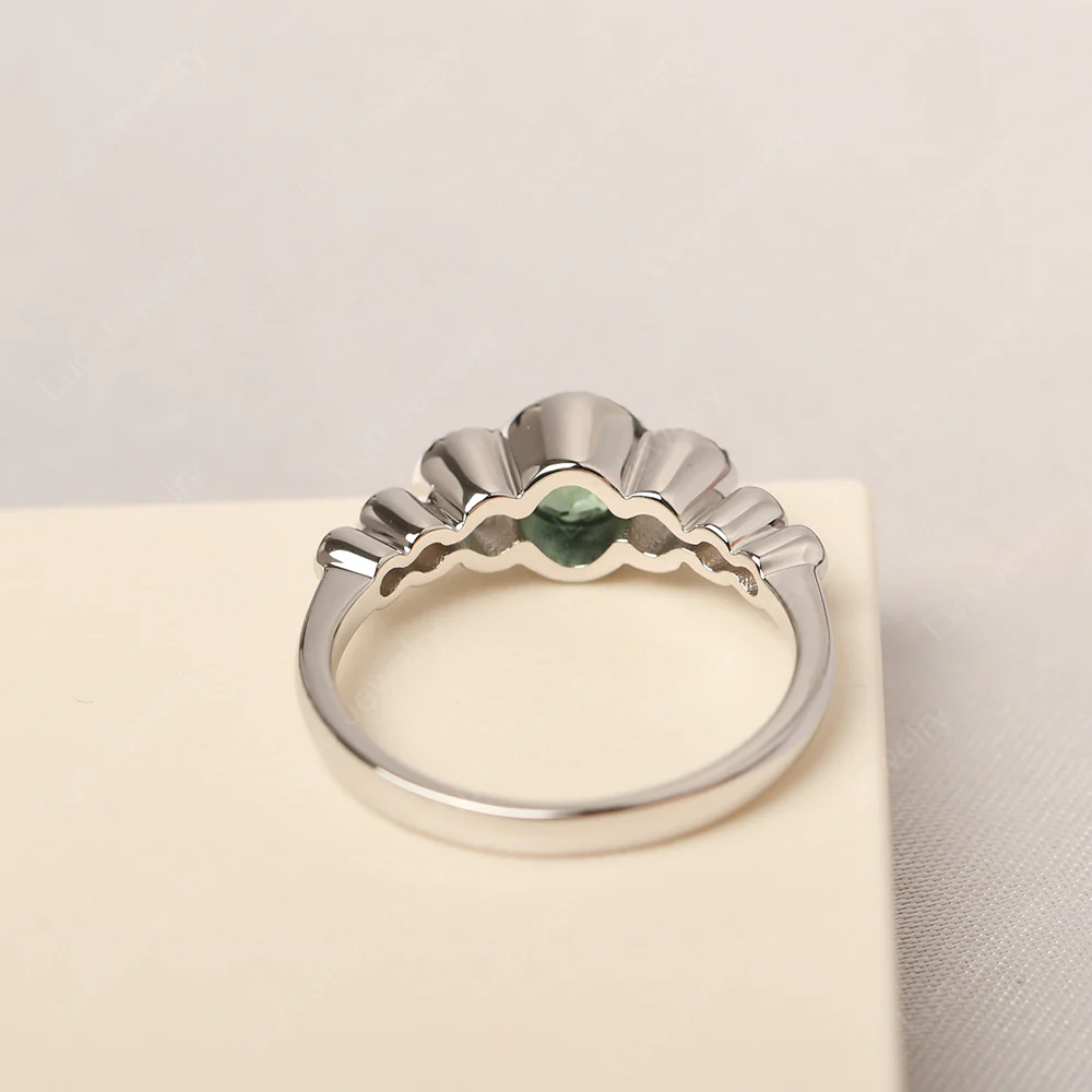 3 Stone Bezel Set Green Sapphire Milgrain Ring - Image 3