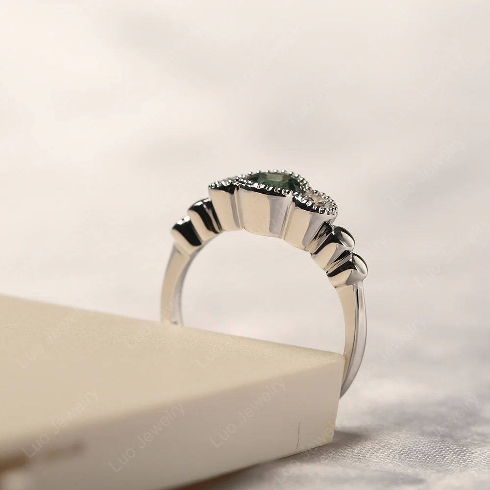 3 Stone Bezel Set Green Sapphire Milgrain Ring - Image 4