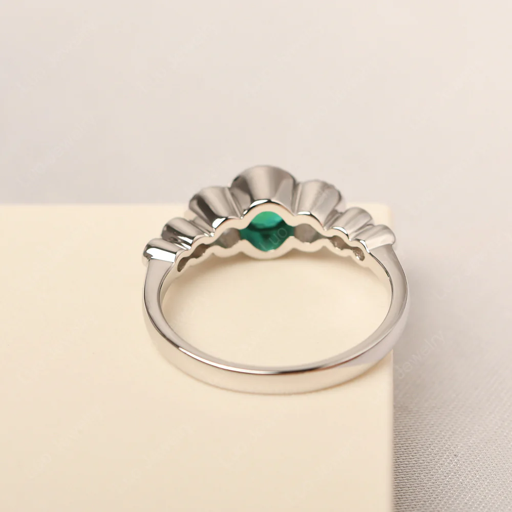 Emerald Three Stone Milgrain Ring - Image 3