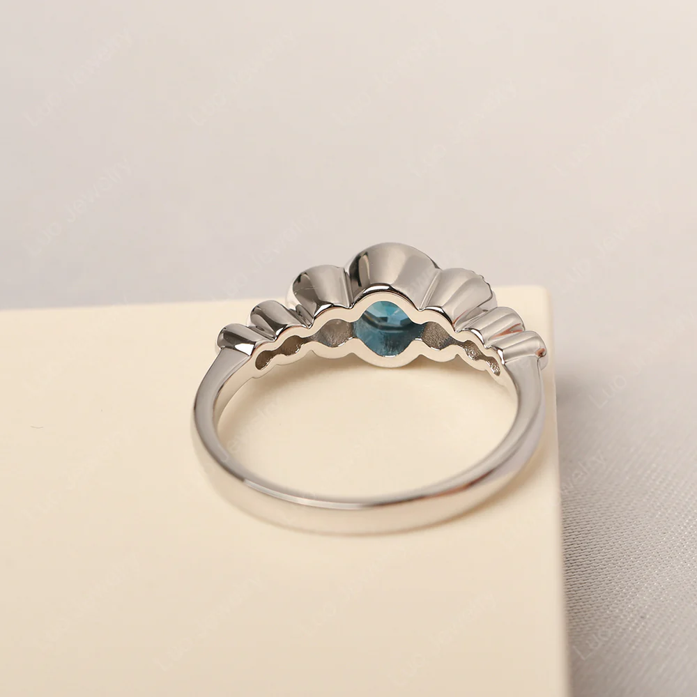 3 Stone Bezel Set London Blue Topaz Milgrain Ring - Image 3