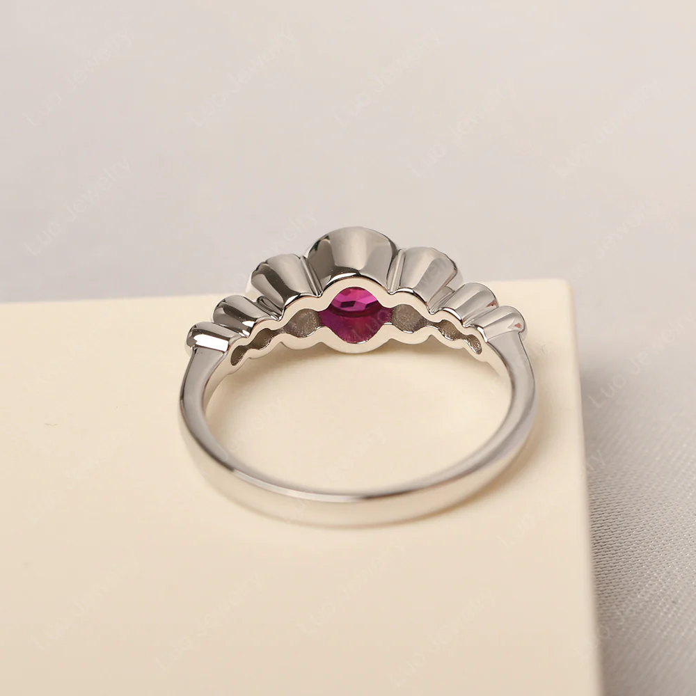 Ruby Three Stone Milgrain Ring - Image 3