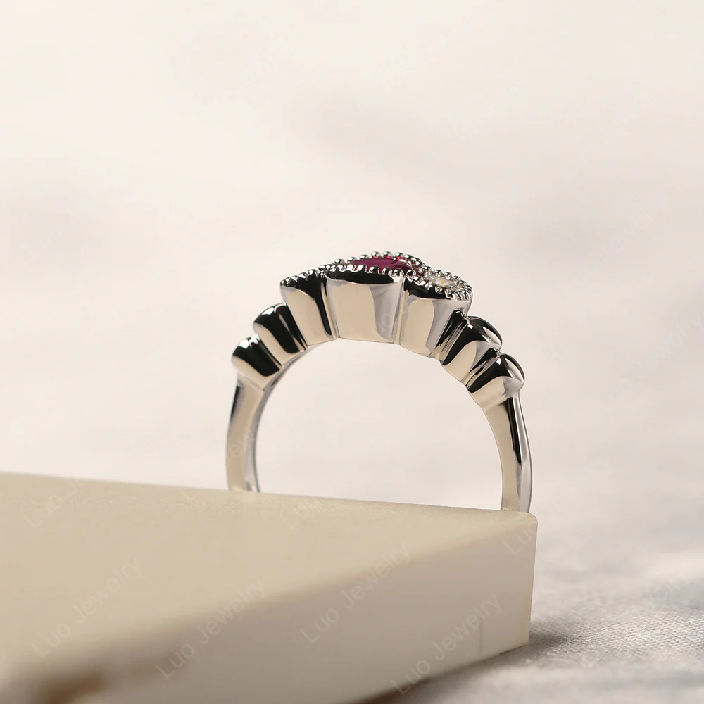 Ruby Three Stone Milgrain Ring - Image 4
