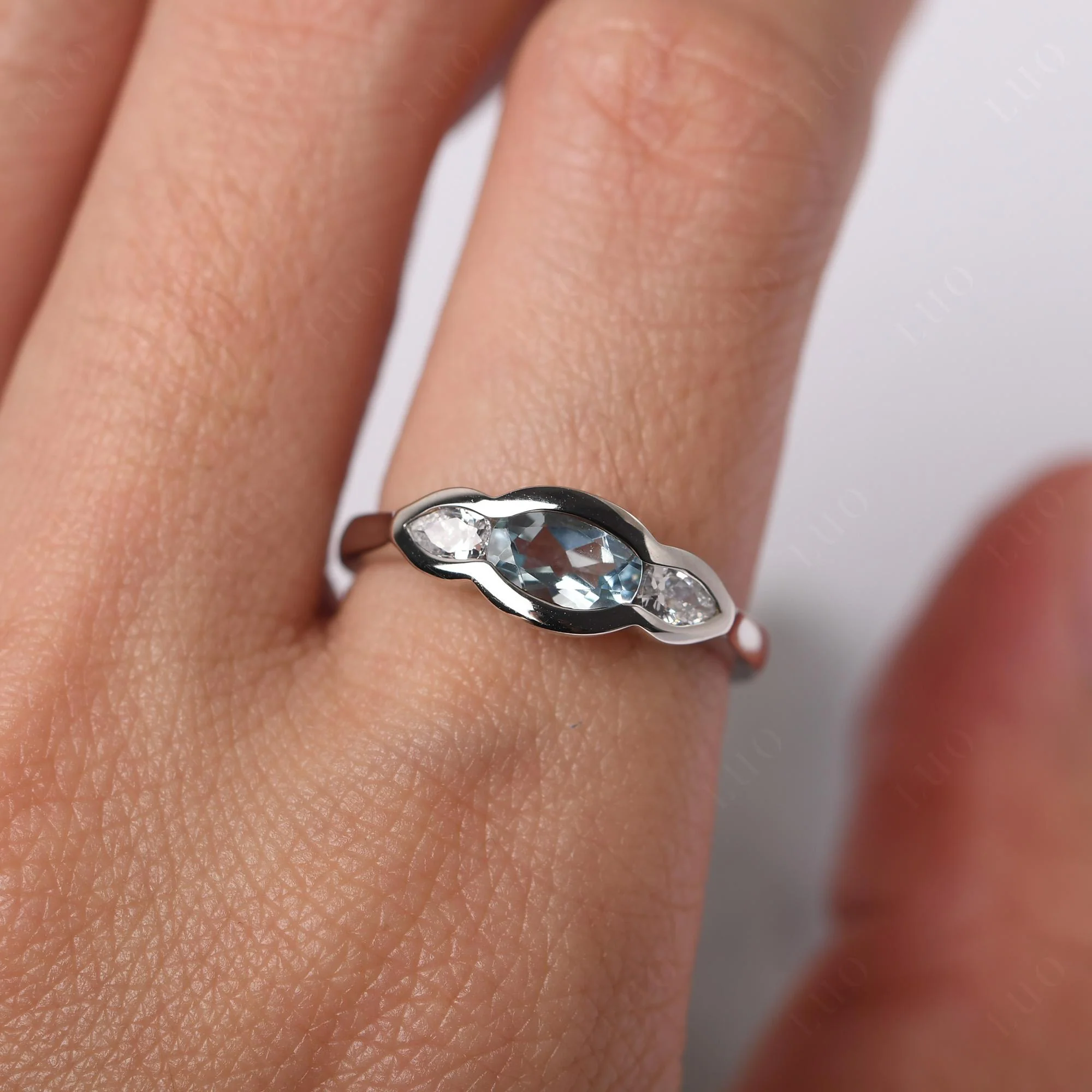 Aquamarine Three Stone Anniversary Ring - Image 15