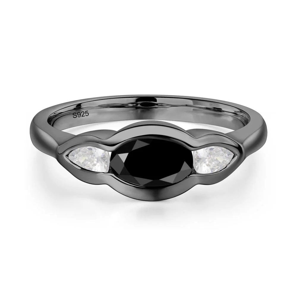 3 Stone Bezel Set Black Spinel Wave Ring - Image 4