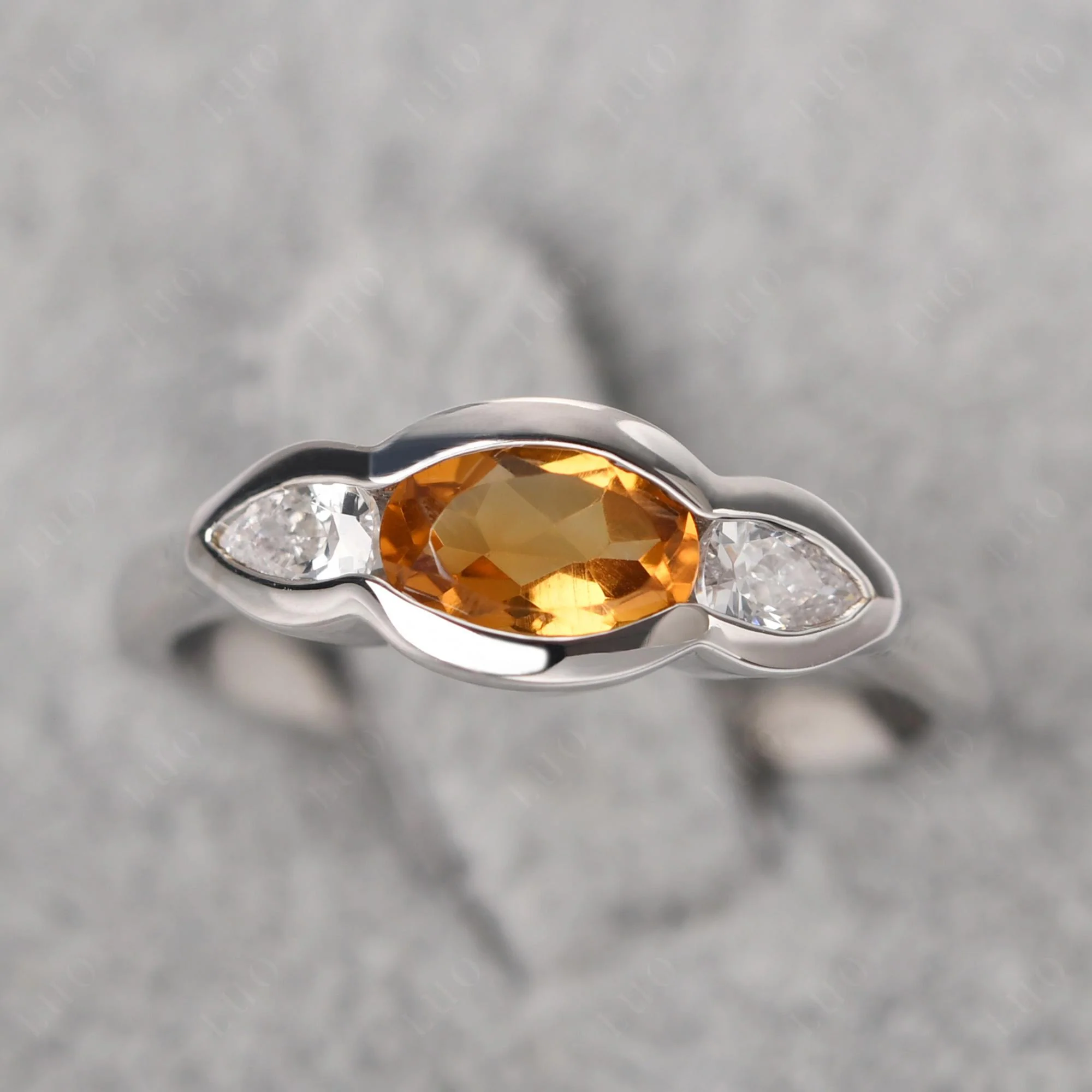 Citrine Oval Three Stone Engagement Ring - Image 11