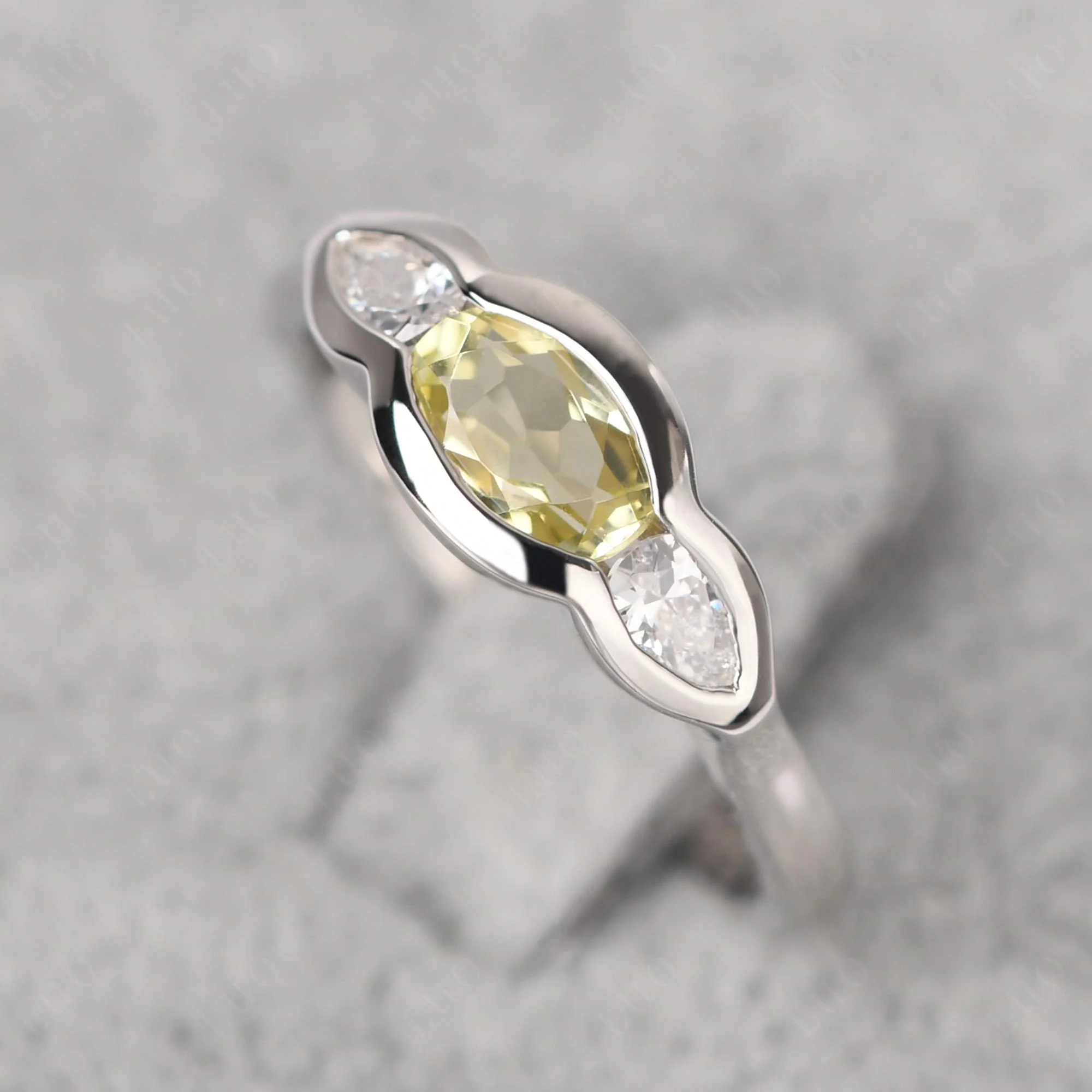 3 Stone Bezel Set Lemon Quartz Wave Ring - Image 11
